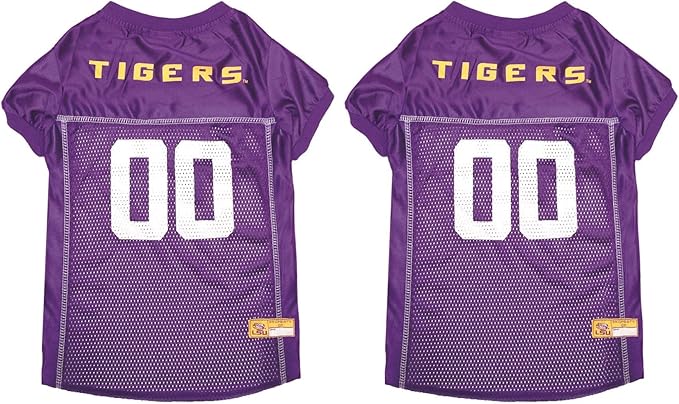 NCAA College Louisiana State University Tigers Mesh Jersey for Dogs & Cats, Small. Licensed Big Dog Jersey with Your Favorite Football/Basketball College Team (Pack of 2)