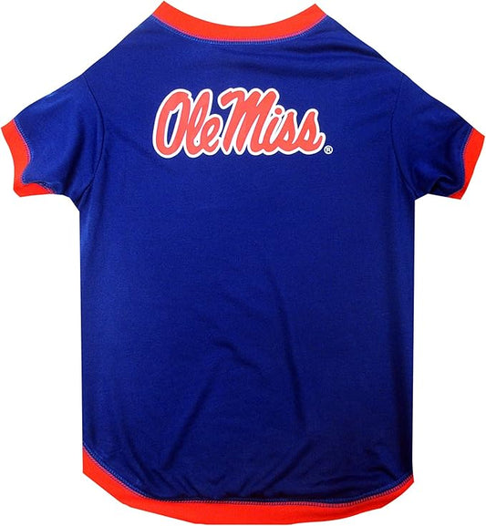Pets First Collegiate MISSISSIPPI OLE MISS REBELS Dog T-Shirt, X-Small. - Licensed Shirt for Pets Team Colored with Team Logos.- Premium Stretchable Materials for the Comfrot of your Dog & Cat.