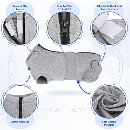 Lukovee Recovery Suit for Dogs, Zipper On Recovery Suit for Female Male Dog, Onesie Abdominal Wounds Cone E-Collar Alternative Prevent Licking Spay Recovery Suit (S,GY)