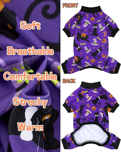 XPUDAC 4 Pack Halloween Dog Pajamas, Funny Ghost Halloween Costumes for Dogs, Soft Strechy Doggy Clothes for Small Medium Dogs Boy Girl, Pet Apparel, S