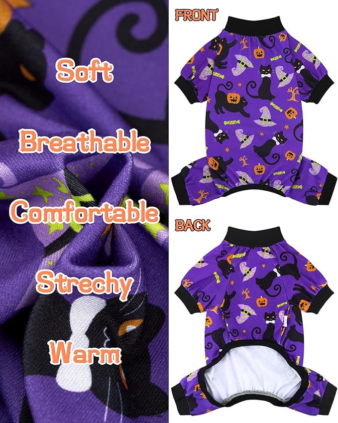 XPUDAC 4 Pack Halloween Dog Pajamas, Funny Ghost Halloween Costumes for Dogs, Soft Strechy Doggy Clothes for Small Medium Dogs Boy Girl, Pet Apparel, XS
