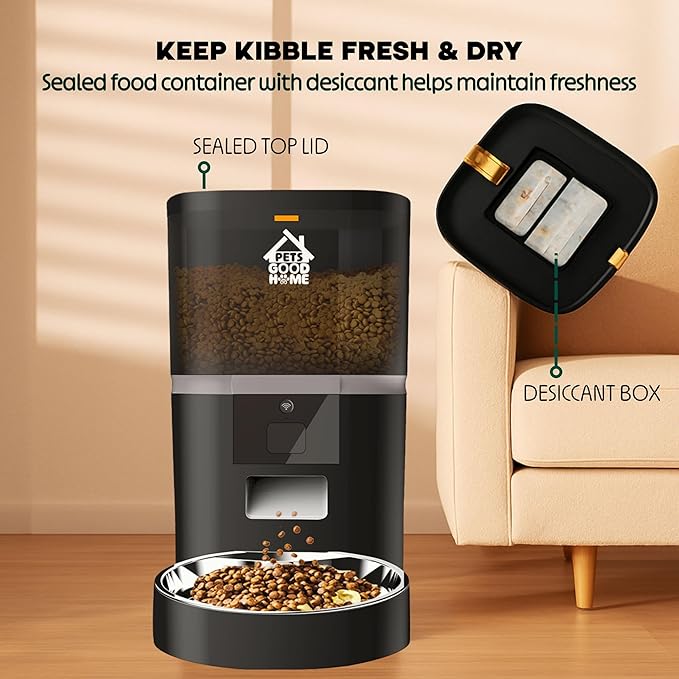 Automatic Cat Feeder, 6L Timed Dry Food Dispenser for Cats and Dogs, App Control, Portion Control, Scheduled Daily Meals, Up to 10 Meals Daily.
