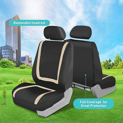 FH Group Car Seat Covers Front Set in Cloth for Low Back Car Seats with Removable Headrest, Universal Fit, Automotive Washable for SUV, Sedan, Van Beige
