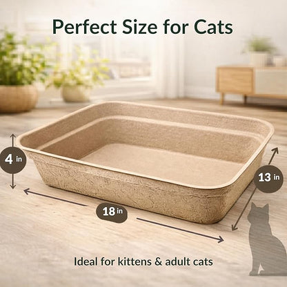 Disposable Cat Litter Box 6 Pack – Eco-Friendly Kitty Litter Box, 100% Biodegradable Paper Pulp, Leak-Proof Disposable Travel Litter Boxes for Cats, Cat Tray 18"x13"x4"