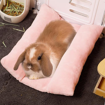 MEWTOGO 15.7" x 14" Bunny Bed for Rabbit Cage - Thickened Soft Prevent Sore Hocks Plush Mat with Cotton Lounger Pillows, Small Animal Flop Mat for Hutch Sleeping Indoor, Pink