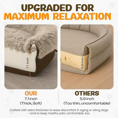 Fluffy Orthopedic Dog Bed for Small & Medium Dogs, Calming Plush Sofa Bed with Curved Bolster Support and Egg-Crate Foam Base, 35" Cozy Oval Pet Donut Bed with Washable Cover, Coffee