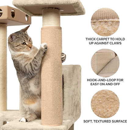 Furhaven Wrap Around Scratching Post Cover for Indoor Cats, Fits Posts Up to 3.5" Diameter, Durable & Less Mess - Tiger Tough Carpet Scratch Mat - Cream, Extra Large/XL