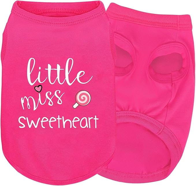 Pink Cotton Dog Shirt with 'Little Miss Sweetheart' Print, Soft & Breathable Pet Apparel for Small to Large Dogs, All-Season Sleeveless Vest, Cute and Comfortable Dog Outfit.Pink Lollipop S