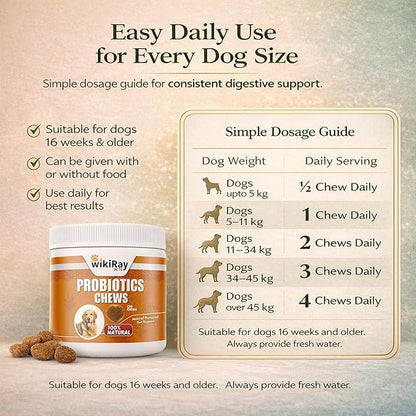wikiRay Probiotics for Dogs – Soft Chews for Digestive Health & Immunity | 120 Chews | 3 Billion CFU, Pumpkin, Enzymes, Vitamins & Prebiotics | Made with Natural Ingredients