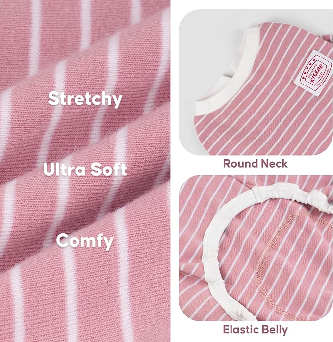 KYEESE Dog Pajamas Stretchable 4 Legs Doggie Jammies Striped Dog PJS Jumpsuit Lightweight Onesie Puppy Pajamas Soft Breathable Cozy Pet Outfit PJS Comfortable Sleepwear,Pink Striped, X-Small