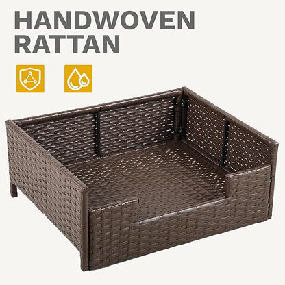 DWVO Rattan Dog House Outdoor Indoor with Cushion, Wicker Dog Sofa Bed for Small, Medium, and Large Dogs, 24.8''L*19.7''W*9.8''H, Beige