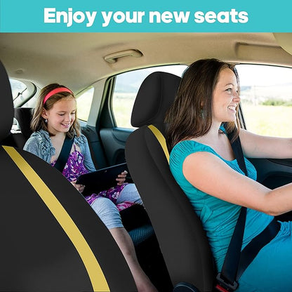FH Group Car Seat Covers Front Set in Cloth for Low Back Car Seats with Removable Headrest, Universal Fit, Automotive Washable for SUV, Sedan, Van Yellow