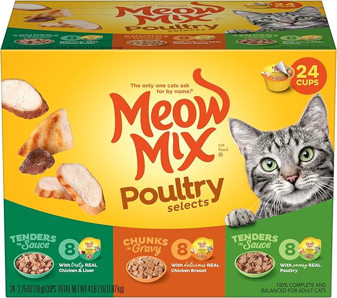 Meow Mix Poultry Selections Wet Cat Food, Variety Pack, 2.75 Ounce Cup (Pack of 24)