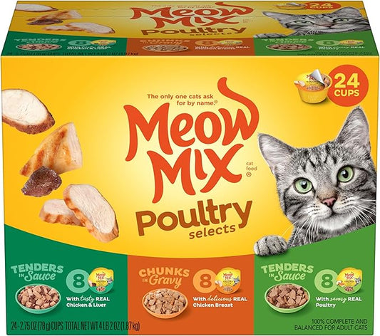 Meow Mix Poultry Selections Wet Cat Food, Variety Pack, 2.75 Ounce Cup (Pack of 24)