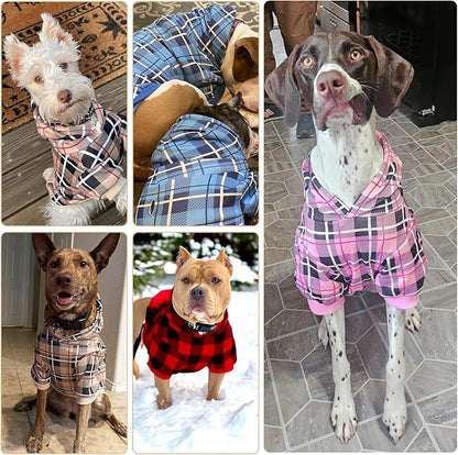 EXPAWLORER Plaid Dog Hoodie - British Style Warm Dog Sweater Shirt with Leash Hole,Pitbull Clothes Outfits,Winter Coat Apparel for All Breeds Puppy Girl Boy-Cat Apparel,Beige X-Large