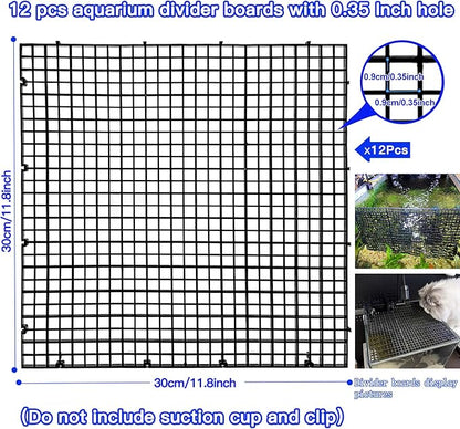 Plastic Egg Crate Fish Tank Divider Aquarium Filter Bottom Plastic Grid Fish Tank Isolation Board Black Egg Crate Tray((Black, 12pcs 11.8X11.8Inch with 0.35Inch Hole)