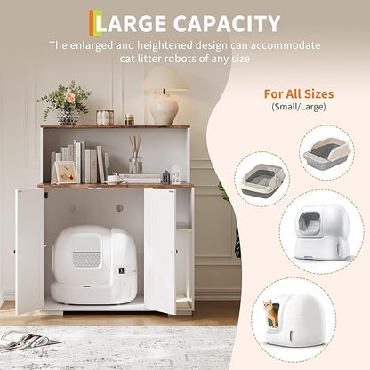 Large Cat Litter Enclosure with Litter Collector, Enclosure for Self-Cleaning Litter Boxes,Adjustable Shelf for Dog Proof,Charging Station, Large Hidden Litter Box for Cat, Cat House