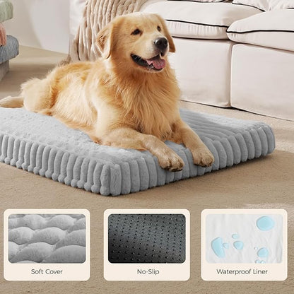 Orthopedic Dog Bed for Large Dog, Waterproof Pet Bed for Crate,Non-Slip Bottom and Egg-Crate Foam with Removable Washable Cover Crate Bed,Grey,35"x22"x3"