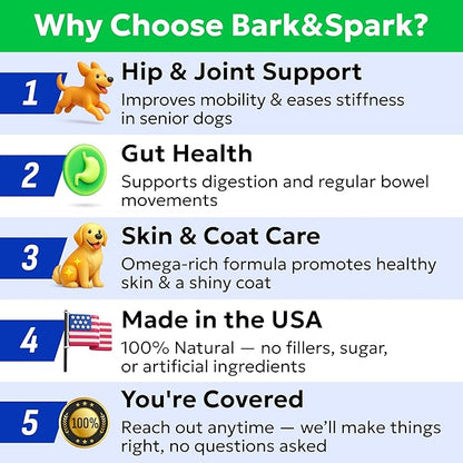 BARK&SPARK Dog Multivitamin Chews Glucosamine Chondroitin with Omega 3, Digestive Enzymes & Probiotics | Vitamins and Supplements for Dogs Pet Skin & Coat & Joint & Gut Health Support - 240ct