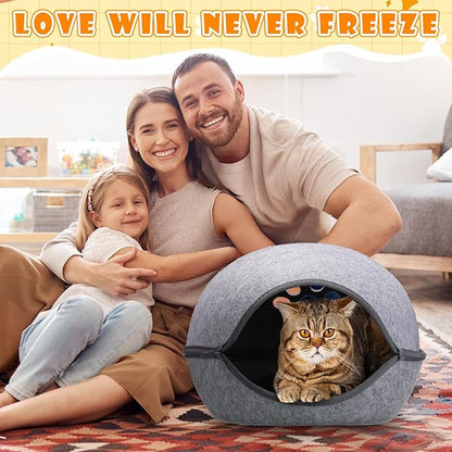 Beeveer Heated Cat Bed, Indoor Heated Cat Cave, Warmer Thermal Pet Bed with Removable Waterproof Heater for Kitty Small Dogs Gray (18.1 x 15 x 9.8 Inches)