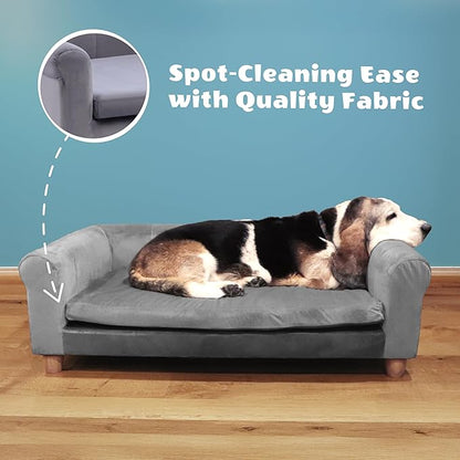 Critter Sitters 42-In. Elegant Gray Faux-Velvet Rectangular Large Dog Bed for Medium and Large Dogs, Durable Elevated Dog Beds, Comfortable Dog Couch, Modern and Stylish Plush Sofa for Dogs