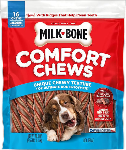Milk-Bone Comfort Chews, Dog Chews with Unique Chewy Texture and Real Beef, 40.8 Oz. Bag (16 Chews)