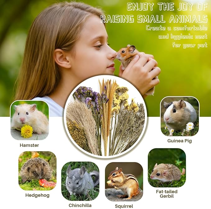 Sukh 47Pcs Natural Hamster Herb Bedding - Safe Cage Accessories & Hideout Enclosure and Habitat Decor for Syrian Dwarf Hamsters, Guinea Pigs, Gerbils and Small Pets