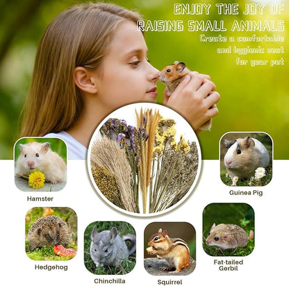 Sukh 47Pcs Natural Hamster Herb Bedding - Safe Cage Accessories & Hideout Enclosure and Habitat Decor for Syrian Dwarf Hamsters, Guinea Pigs, Gerbils and Small Pets