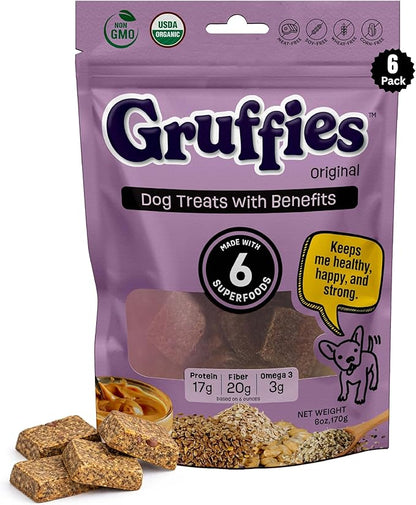 Gruffies Organic Dog Treats – Peanut Butter Flavor with Superfoods – High Protein & Omega-3 – No Fillers – Non-GMO – Vet Approved – Made in Canada – 6 oz (Pack of 6)