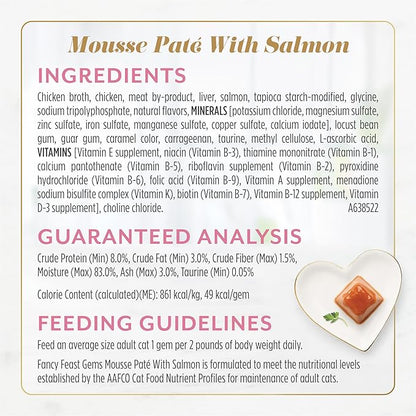 Fancy Feast Gems Pate Cat Food Mousse Salmon or Tuna and a Halo of Savory Gravy Wet Cat Food Variety Pack - 8 ct. Boxes (Pack of 2)