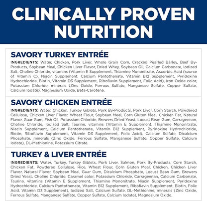 Hill's Science Diet Adult 1-6 Wet Cat Food Variety Pack, Savory Entrée Turkey & Liver, Chicken, and Turkey, 5.5 oz. Cans, 12-Pack