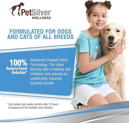 PetSilver Antibacterial Wound & Skin Spray | Dog Hot Spot Treatment & Cat Wound Spray | Chelated Silver Skin Soother for Rashes & Sores | Dog Wound Care & Itch Spray - 4 fl oz