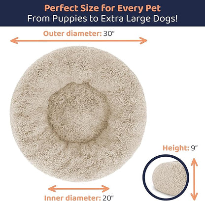 Donut Dog Bed - Premium Comfort for Anxiety Relief - Fluffy & Calming Design with Ultra-Plush Support | Cozy Round Dog Bed with Super Soft Circle Style (Beige, Medium)