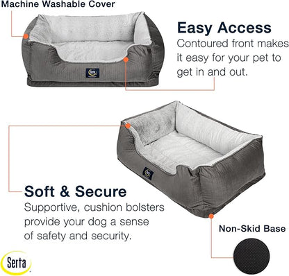 Serta Orthopedic Cuddler Dog Bed for Pets – Slate Gray (Large)