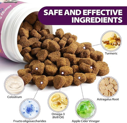 Dog Allergy Chews for Itchy Skin and Seasonal Allergies, Dog Allergy and Itching Skin Relief with Probiotics and Turmeric, Allergy Paw Relief and Dogs Coat Immune -50ct