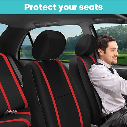 FH Group Car Seat Covers for Low Back Seats, Universal Fit Cloth, Red - Front Set, Removable Headrest, Washable, Automotive Seat Covers for SUV, Sedan, Van