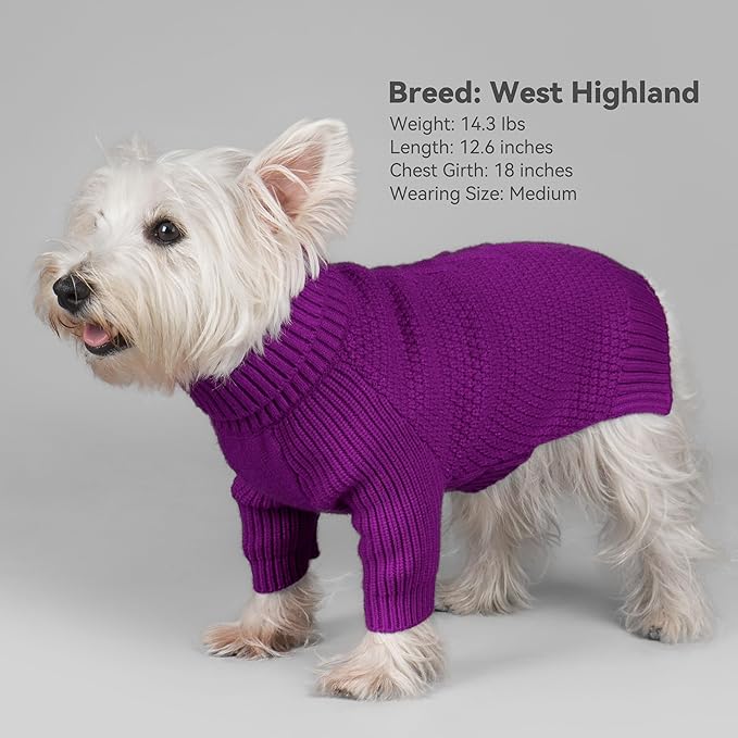 cyeollo Dog Sweater Pullover Turtleneck for Dogs Girl, Classic Knitwear Fall Winter Cold Weather Doggie Clothes Warm Pet Apparel Small Dog Sweaters, Purple S