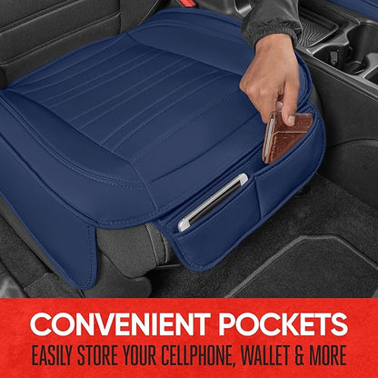 Motor Trend Seat Covers for Cars Trucks SUV, Faux Leather 2-Pack Blue Padded Car Seat Covers with Storage Pockets, Premium Interior Car Seat Cover