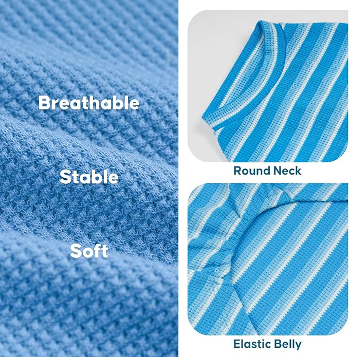 KYEESE 2Pack Waffle Dog Shirts, Lightweight Sleeveless Dog T Shirts for Medium Large Dogs Boy, Breathable Pet Vest Comfort Tank Top Soft Dogs Clothes for Daily Wear, Blue+Striped, 2XL