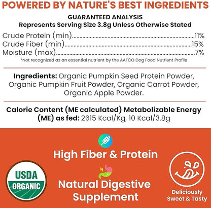 Organic Pumpkin Powder for Dogs - 16 oz of Powder for Dog Digestion with 5cc Scoop - Made with Pumpkin, Apple, and Carrots - Made in The USA