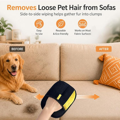 Pet Hair Removal Glove for Cat Dog Hair, Electrostatic Reusable | Bidirectional brush fibers for short & long hair. For couch, carpet, car seat, clothing, pet bed. Washable.