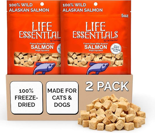 Life Essentials by Cat-Man-Doo Freeze Dried Salmon Cat & Dog Treats, Wild Caught Single Ingredient, Healthy Dog & Cat Treats, 5 oz (2 Pack)