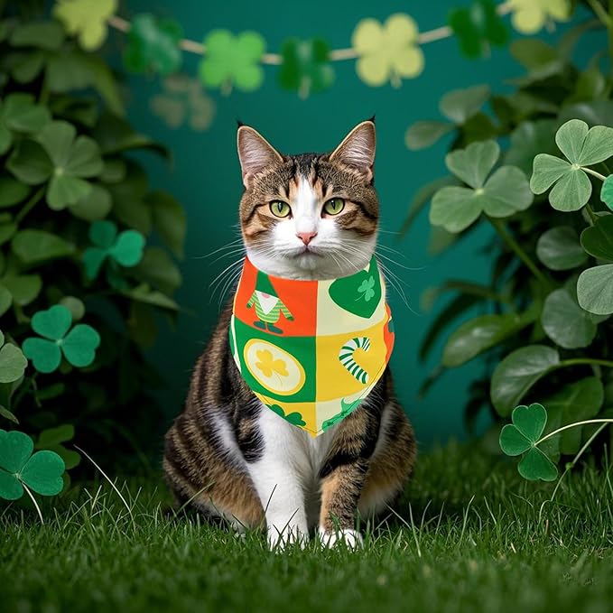 St Patricks Day Dog Bandanas for Small Dogs Breed 7 Pcs Stitching Edge Shamrocks Dog Bandanas Adjustable Scarves Grooming S