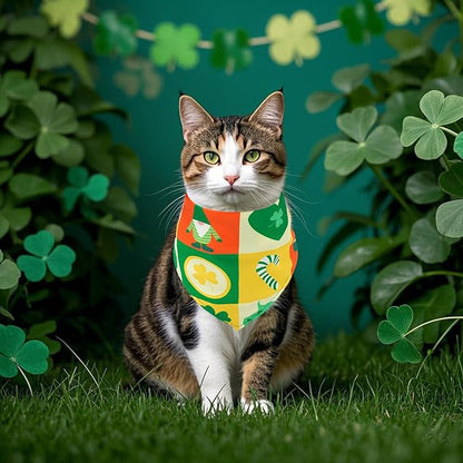 St Patricks Day Dog Bandanas for Small Dogs Breed 7 Pcs Stitching Edge Shamrocks Dog Bandanas Adjustable Scarves Grooming S