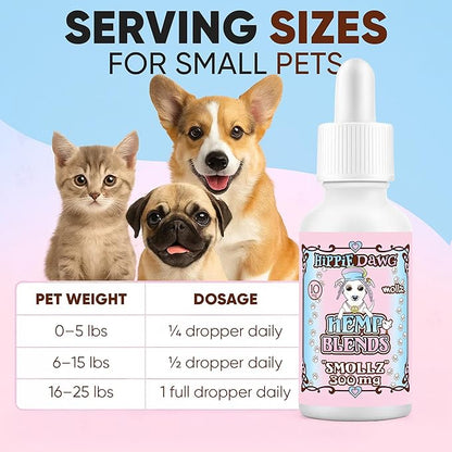 Hippie Dawg Smallz Hemp Oil for Small Dogs (5-25 lbs) - Advanced Hip and Joint Support with Glucosamine, Collagen, Bromelain & Omega 3 6 9 - Natural Pet Tincture for Mobility & Comfort - 1oz
