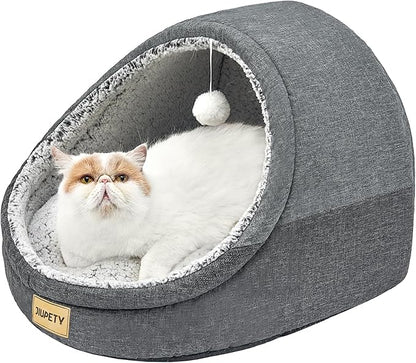Jiupety Cute Cat Beds for Indoor Cats, Cat Cave Bed for Kittens, Burrowing Puppy Bed with Anti-Slip Bottom, Washable Removable Cushion, L(19"x17"x16"), Dark Gray