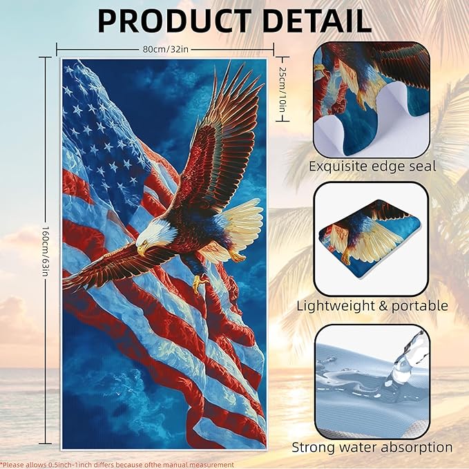 2 Pack Car Towel Seat Covers with Storage Bag, Multifunctional Towel for Gym Outdoor Sport, Picnic, Beach, Pet Dog Travel,Non-Slip Washable Car Seat Protector (Bald Eagle)