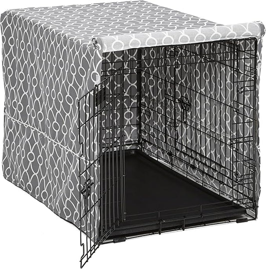 MidWest Homes for Pets Dog Crate Cover with Teflon Fabric Protector, Poly-Cotton Privacy Kennel Cover Fits Most 36-Inch Crates, Gray Designer Print, Washable, Reduces Barking