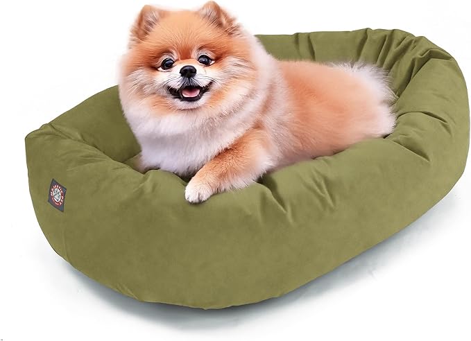 Majestic Pet 24 Inch Suede Calming Dog Bed Washable – Cozy Soft Round Dog Bed with Spine Support for Dogs to Rest Their Head - Fluffy Donut Dog Bed 24x19x7 (Inch) - Round Pet Bed Small – Sage (2025)