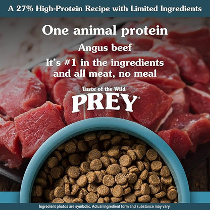 Taste of the Wild Prey Real Meat High Protein Angus Beef Limited Ingredient Dry Dog Food Grain-Free Recipe Made with Real Pasture-Raised Beef and Probiotics for All Life Stages 25lb